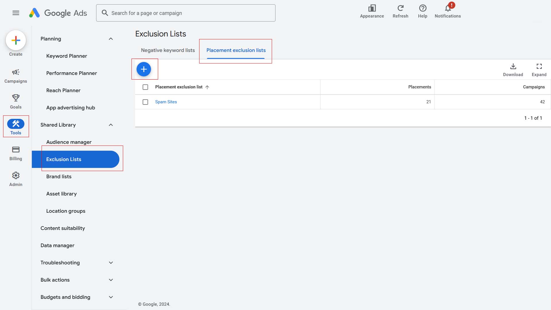 Create a list of websites to exclude from showing your Google Ads