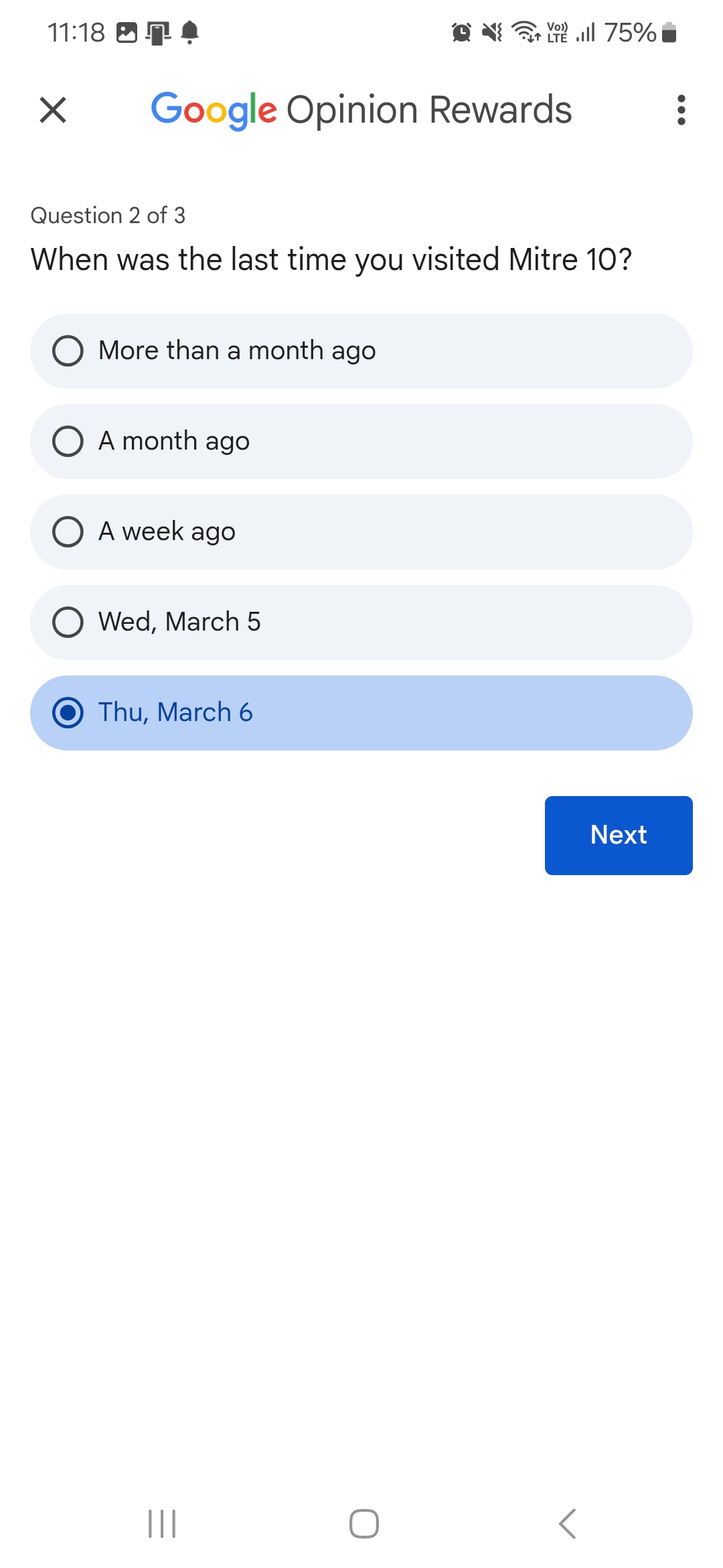 Google Opinion Rewards Location Questions