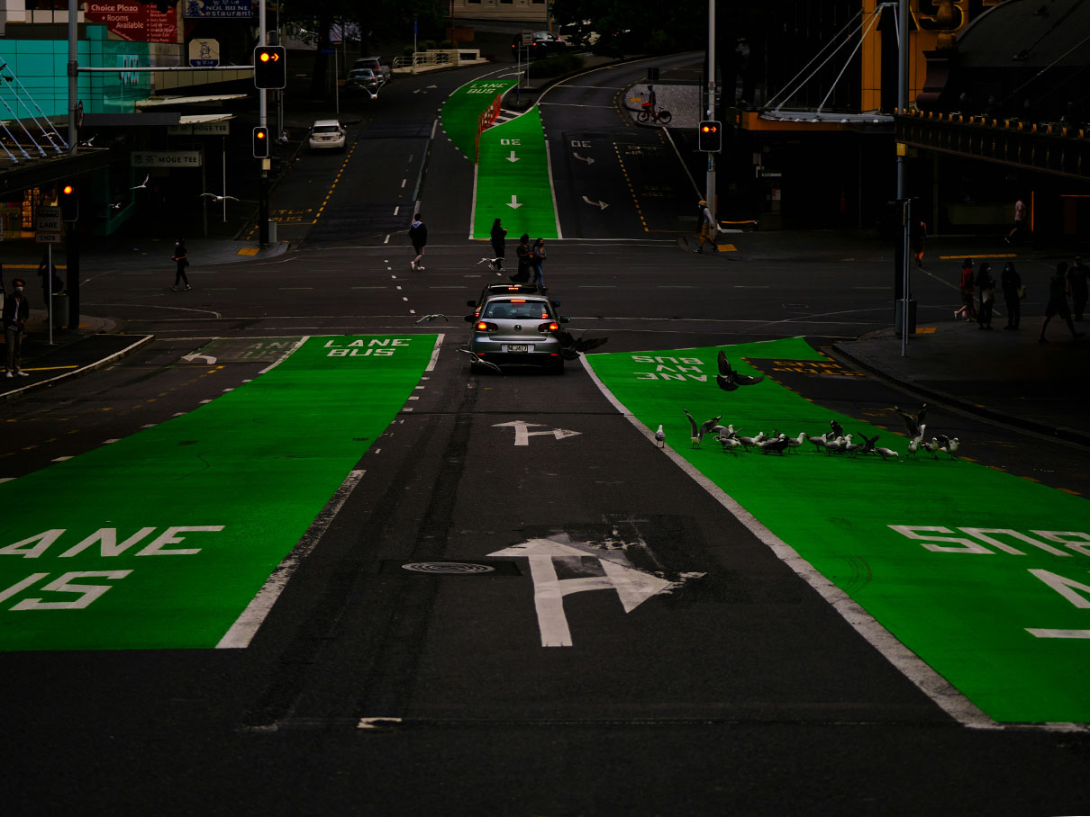 Bus lanes in a New Zealand city