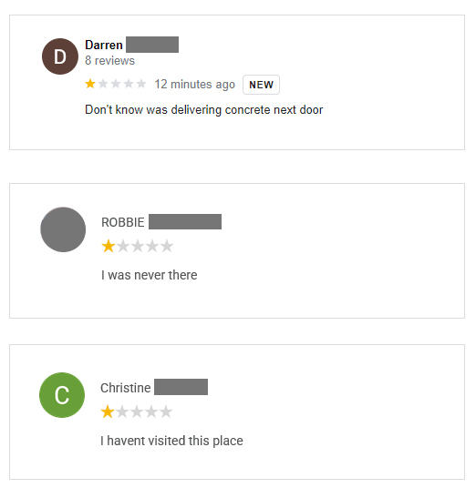 Examples of irrelevant Google Reviews