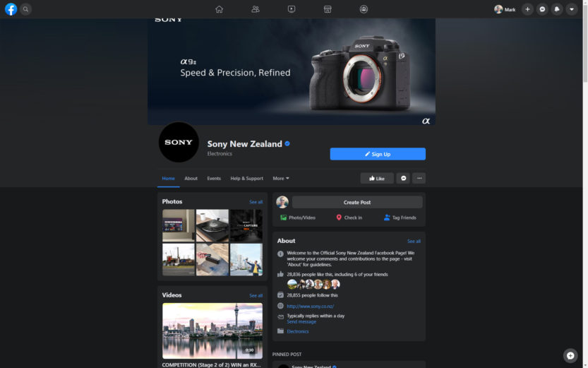 New Facebook Page in Dark Mode