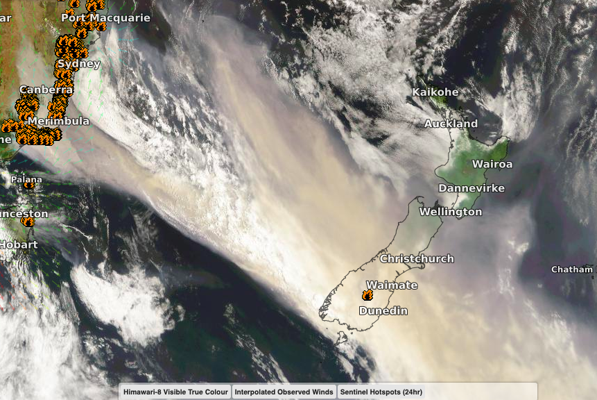 Satellite Image Showing Australia Fire Smoke over New Zealand